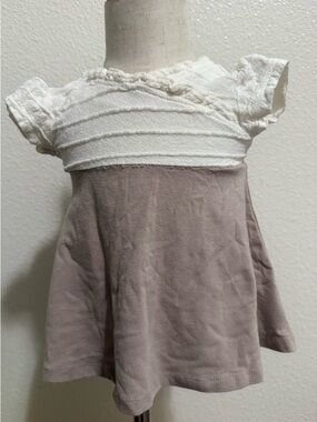 Soft Two-Tone Toddler Dress Top in White and Taupe